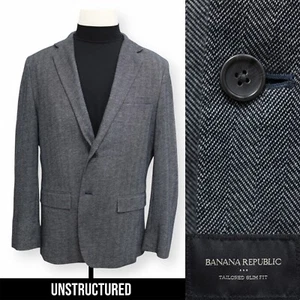 BANANA REPUBLIC mens gray herringbone slim sport coat suit jacket blazer 46 R - Picture 1 of 15