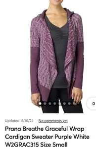 PRANA Womens Breathe M/L ORGANIC Purple White Hoodie Cardigan EUC..RETAILS $89 - Picture 1 of 14
