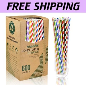 Eco-Friendly 10 Inch Disposable Paper Drinking Straws - 600 Assorted Colors - Picture 1 of 11