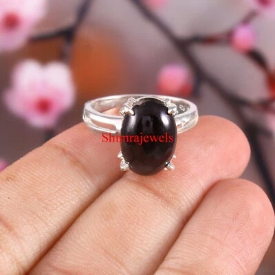 Piedra preciosa de ónix negro natural con anillo para mujer enchapado en oro blanco de 18k #617 Foto 1 de 4