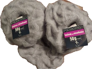 Pingouin Laine Mohair Wool Yarn Light Gray Color 53 Lot 961790, 2 full 1 Partial - Picture 1 of 7