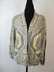 Chico's Geometric Print Yellow Gold Linen Blend Blazer Size 2 (Large) Open Front - Picture 1 of 10