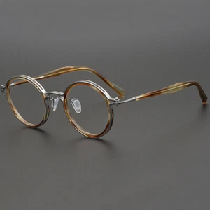 Monturas de gafas hechas a mano de diseñador italiano titanio + acetato retro gafas redondas - Imagen 1 de 29