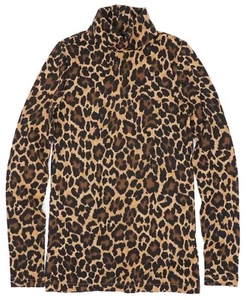 J.Crew - Mujer XS - NUEVO CON ETIQUETAS - Camiseta Cuello Alto Tejido Algodón Estampado Animal Leopardo - Imagen 1 de 3