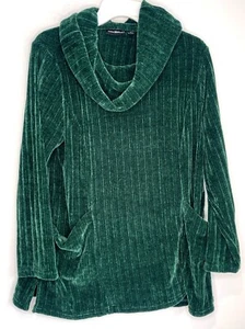 Suéter túnica cuello capucha terciopelo Nina Leonard verde talla grande - Imagen 1 de 7