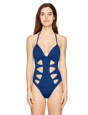 Kenneth Cole New York Mujer S Corte Halter Una Pieza Traje de Baño Tinta Azul Nuevo Foto 1 de 4