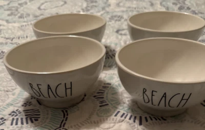 Rae Dunn Melamina Cereal Helado Caramelo Plato Cuencos Juego de 4 PLAYA Blanco/Negro Foto 1 de 4