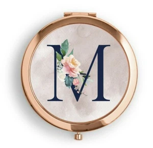 Specchio tascabile compatto oro rosa personalizzato lettera floreale pesca marina damigella - Foto 1 di 3