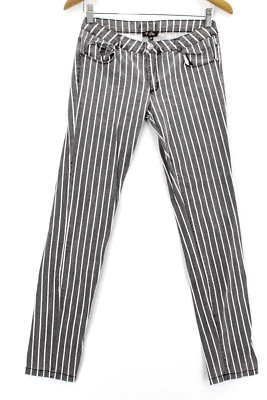 Pantalones ajustados Guess informales retro a rayas grises y blancos frente plano para mujer talla 28" Foto 1 de 4