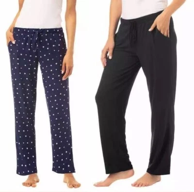 Lucky Brand Relaxed Fit Ladies 2 pack Lounge Pant  Black/ Navy w Stars S - Image 1 of 4
