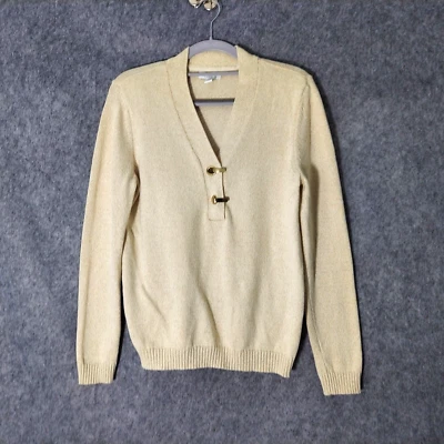 Suéter Charter Club Mujer M Pequeño Crema Dorado Metálico Silencioso Lujo Preppy Foto 1 de 4