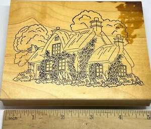 Timbri inglese casetta giardino fiori casa accadono timbro gomma montato su legno vintage - Foto 1 di 4