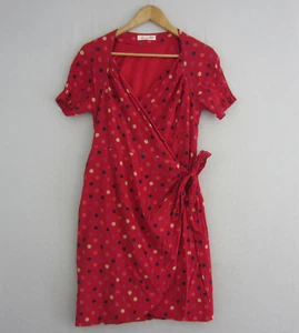 Alannah Hill Dress Womens 10 Red Black Purple Polka Dots Silk Wrap Tie Straight - Picture 1 of 19