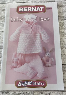 CROCHET and Knit Baby Love Sweater Bonnet Pants Patterns o353 - Image 1 of 4
