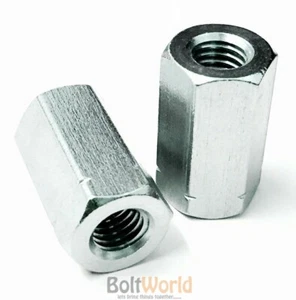 M12 / 12mm THREADED ROD BAR STUD HEXAGON HEX CONNECTOR NUT ZINC LONG NUTS BZP - Picture 1 of 2