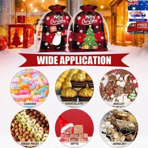 1pc Christmas Cookie Candy Treat Gift Bags Xmas Party Wrapping Drawstring Bag - Picture 1 of 5