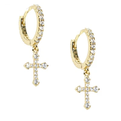 Pendientes de aro Huggie colgantes de plata esterlina enchapados en oro helado de 14K para hombre Foto 1 de 4