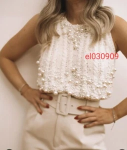 ZARA NEW WOMAN KNIT TOP WITH FAUX PEARLS ECRU SIZE S REF.2142/194 - Picture 1 of 5