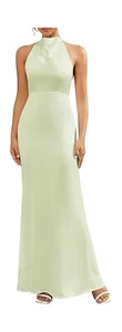 Kutumai Dress Womens L Green Satin Slik Maxi Dress Mock Neck Backless Formal NWT - Picture 1 of 8