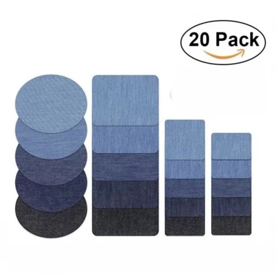 5 Colors DIY Iron on Denim Fabric Patches for Clothing Jeans Repair Kit 20pcs - Image 1 of 4