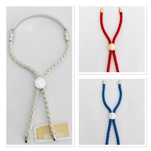 MICHAEL KORS Cordino Bracciale Argento Sterling +2 Corde Intercambiabili Seta $335 00