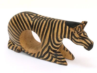 VINTAGE MID CENTURY HAND CARVED & PAINTED TIMBER ZEBRA NAPKIN / SERVIETTE HOLDER - image 1 of 4