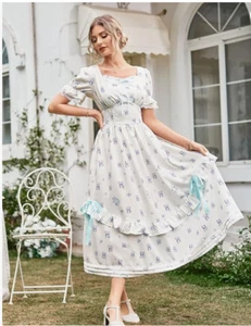 NEU Scarlet dunkelblau Blumen Damen Rüschen Stufenkleid M - Bild 1 von 8