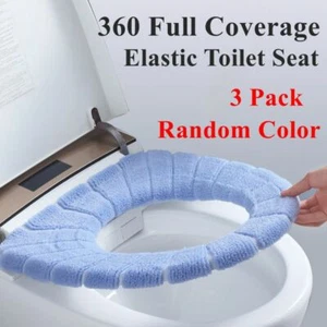 Cubierta de asiento de inodoro cálida de invierno 3 piezas alfombrilla de baño tejida suave en forma de O almohadilla - Imagen 1 de 7
