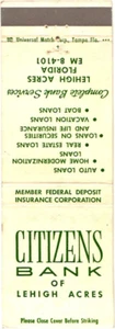 Lehigh Acres Florida Citizens Bank Of Lehigh Acres Vintage Matchbook Cover - Picture 1 of 2
