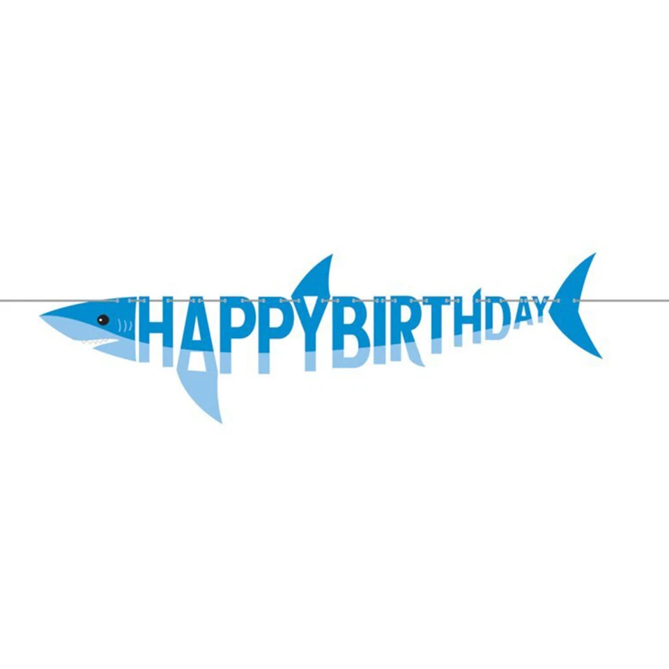 Shark Party Supplies Happy Birthday Shaped Ribbon Banner Hanging Decoration Boy - Image 1 of 1