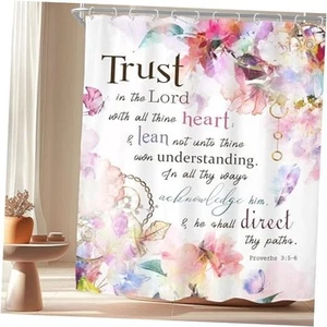 Floral Bible Verse Shower Curtain for Bathroom Decor 72Wx72H Christian - Picture 1 of 8