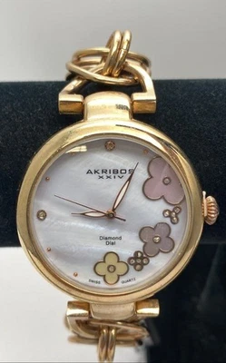 Akribos XXIV AK645RG 40mm WR10M Swiss Quartz MOP Diamond S. Steel Watch 82g - Image 1 of 4