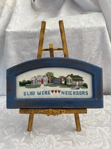 Needlepoint Framed Glad We’re Neighbors Gift Housewarming - Picture 1 of 5