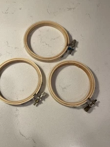 Embroidery Hoops Frame Lot Of 3 Bamboo Wooden Hoop Rings Home DIY Cross Stitch - Picture 1 of 5
