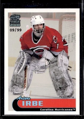 Holograma Pacific Paramount Arturs Irbe 1999-00 plateado #/99 huracanes Foto 1 de 2
