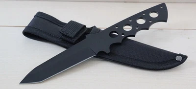 9” Fixed Blade Knife Skeleton Stealth Black Swat Tactical Sheath Full Tang Tanto - Image 1 of 4