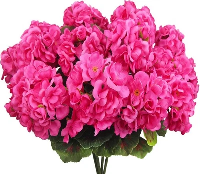 CISDUEO 4 Pcs Artificial Geraniums Silk Flowers Outdoor Rose Red  - Image 1 of 4