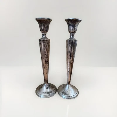 Candelabros altos de plata de ley con peso corona vintage de 10 pulgadas Foto 1 de 4