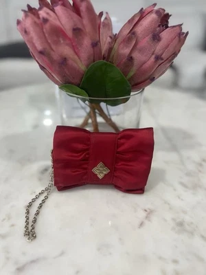 BCBG Max Azria Mini Bow Ruffle Satin Wristlet Clutch Handbag Red - Image 1 of 4