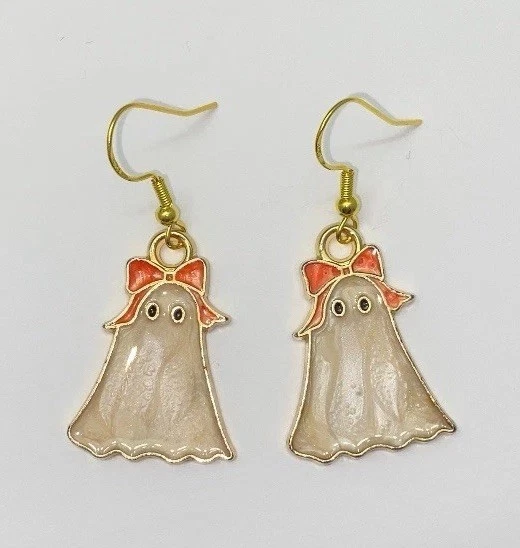 Ghost Earrings with Orange Bow 🧡🎀 - Image 1 of 1