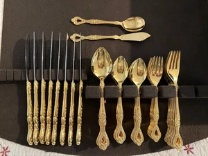 49 Pcs Svc for 8 Cosmos Stainless Steel 24 K Gold Electroplate Flatware CSM46 - Picture 1 of 4
