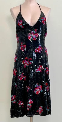 Vestido Emporio Armani Vintage Lentejuelas Negro con Diseño Floral Talla 42 Foto 1 de 4