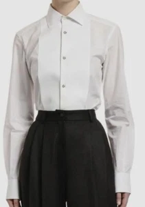 $875 Dolce & Gabbana Womens White Cotton Poplin Jewel-Button Blouse Size 48 - Picture 1 of 3