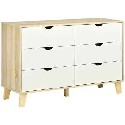 Wide Chest of Drawers 6 Drawer Storage Unit Wood Legs Bedroom Living Room - image 1 of 4