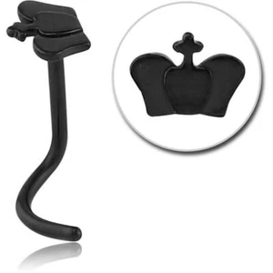 Schwarzer Nasenstecker gebogen Motiv Krone 0,8 mm - Zdjęcie 1 z 2