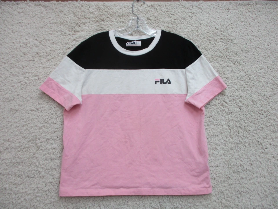 Camisa Fila Extra Grande Juventude Rosa Casual Logotipo Soletrar Algodão Ajuste Moderno Meninas - Imagem 1 de 4