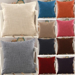 Solid Throw Pillow Case Home Office Car Sofa Linen Cotton Cushion Cover Decor  - Picture 1 of 12