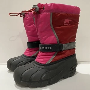 Sorel Flurry Winter Snow Boots Waterproof Youth Sz 4 NY1885-660 Pink Red Black  - Picture 1 of 10