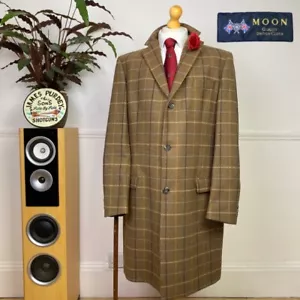 BODEN (46L) Long Collared MOON TWEED Collared Paddock WINDOWPANE Overcoat Jacket - Picture 1 of 15