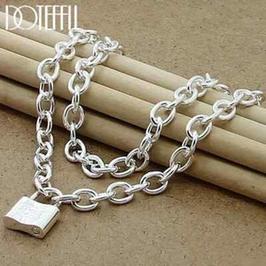 Collares colgantes de plata esterlina 925 con cerradura cuadrada Doteffil cadena amantes joyería - Imagen 1 de 6